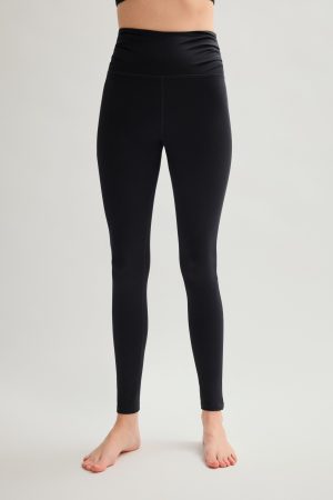 Black Compressive Pleated Waistband Legging