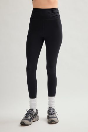 Black Compressive Pleated Waistband Legging