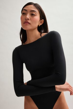 Black Elena Long Sleeve Bodysuit