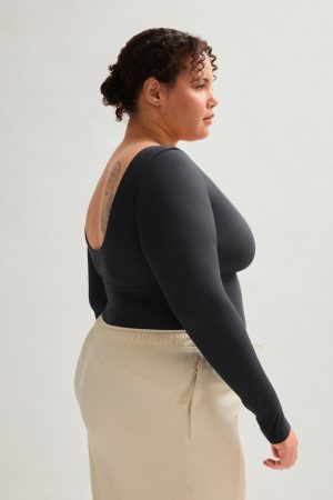 Black Elena Long Sleeve Bodysuit