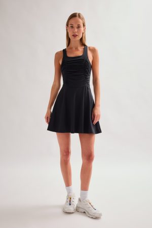 Black Fiona Ruched Dress