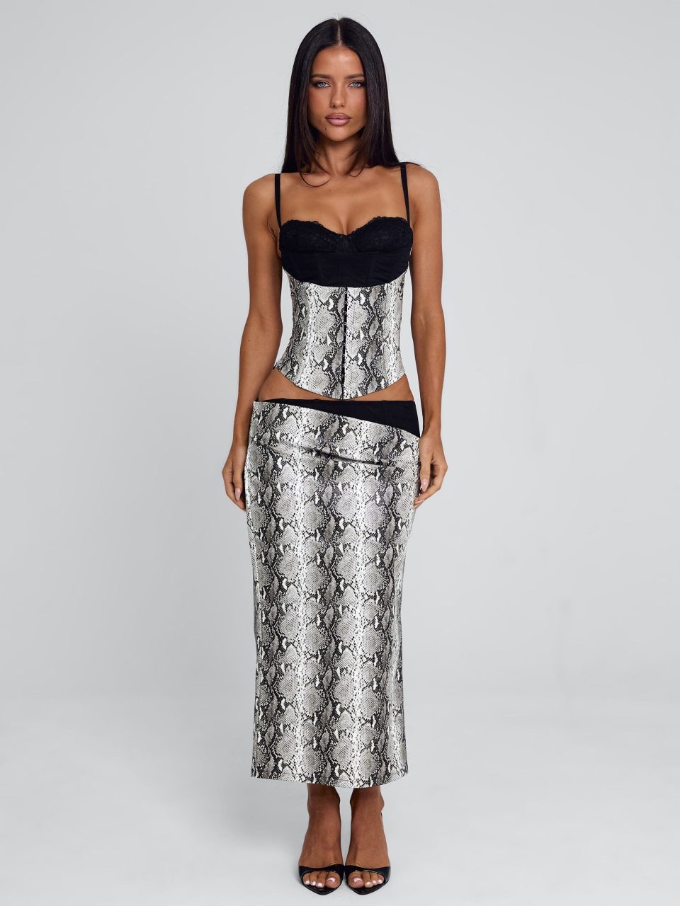 RAVELLE MIDI SKIRT SILVER SNAKE